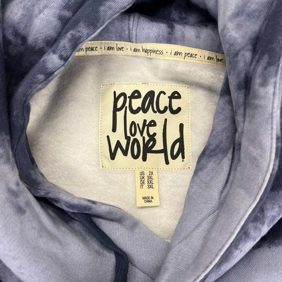 Peace Love World Hoodie Womens 2X Blue Tie Dye Pullover Graphic Long Sleeve Top - Picture 3 of 7